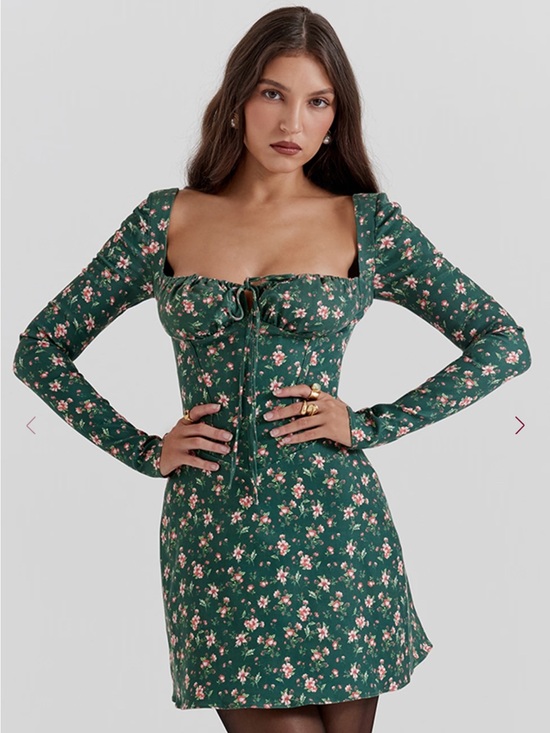 House of CB Dresses & Skirts - House of CB MALIKA Green Floral Corset Mini Dress